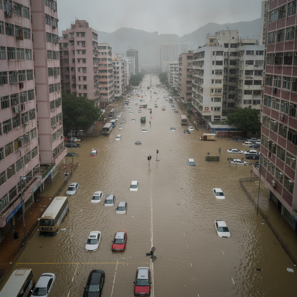 香港で記録的豪雨、異例の「黒色暴雨警告」が同日二度発令